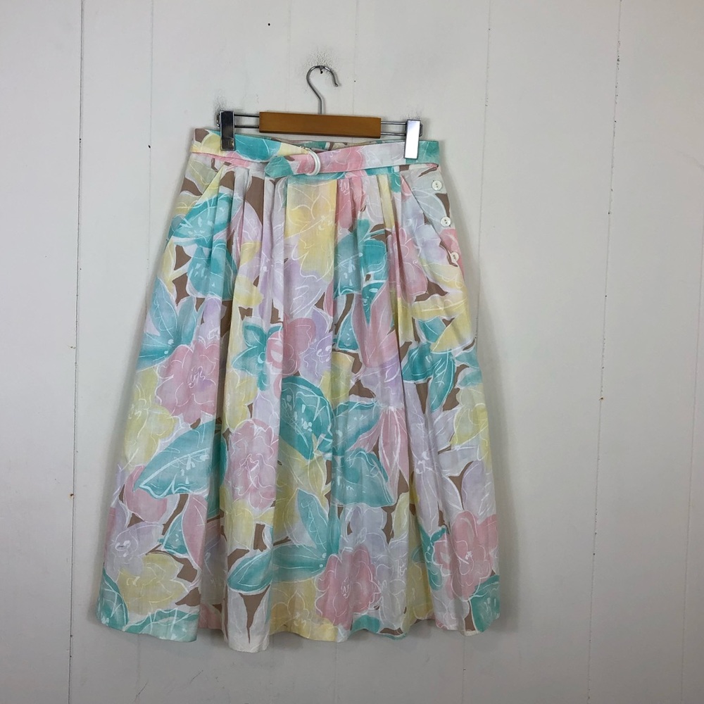 Vintage 50s Pastel‎ Floral Pleated Skirt Sz 28
